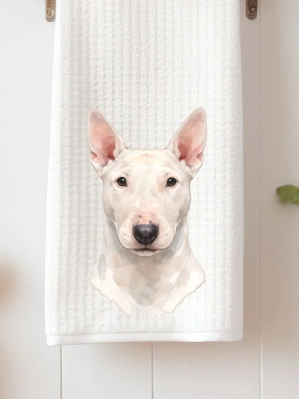 White Bull Terrier Dog Waffle Weave Decorative Kitchen Tea Towel
